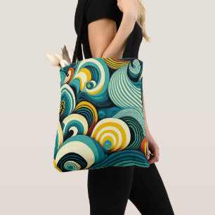 Tote Bag Abstrait rétro coloré les années 70 hippie Waves A