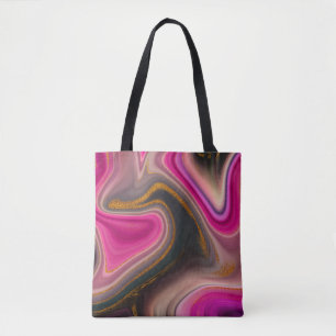 Tote Bag Abstrait rose et noir avec perruques d'or