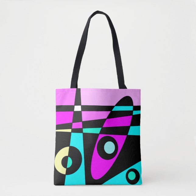 Tote Bag Abstrait Surf Turquoise Hot rose jaune noir (Devant)
