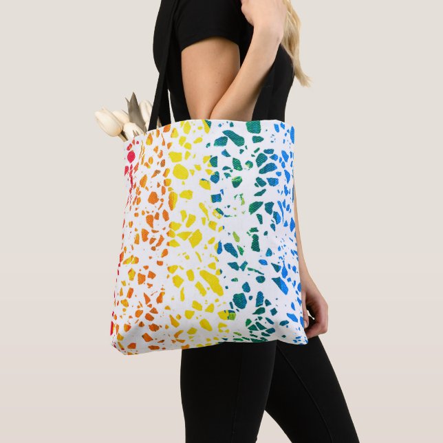 Tote Bag Abstrait Terrazzo Mosaic coloré Rainbow Motif (De près)