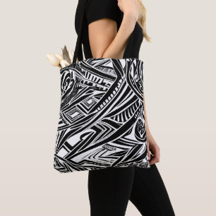 Tote Bag Abstrait tribal noir et blanc