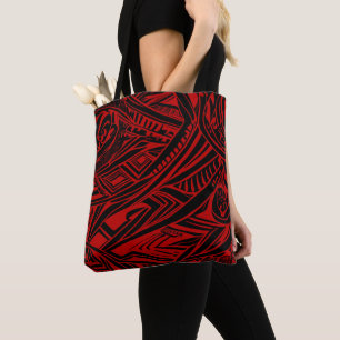 Tote Bag Abstrait Tribal Noir Et Rouge