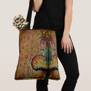 Tote Bag Abstrait Visage Tribal Floral Design Multicolore