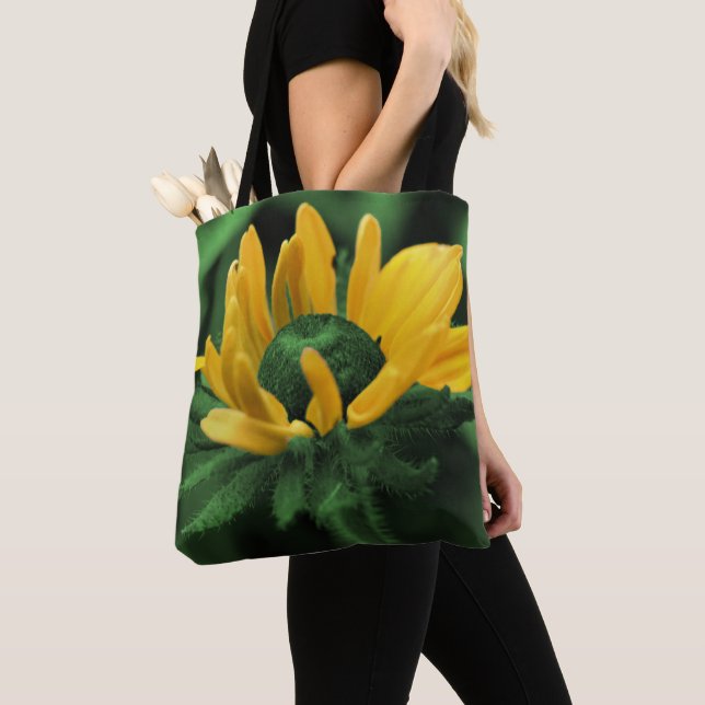 Tote Bag Abstraite de Fleur Susan Black Eyed vert (De près)