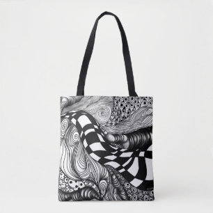 Tote Bag Abstraite ligne noire et blanche