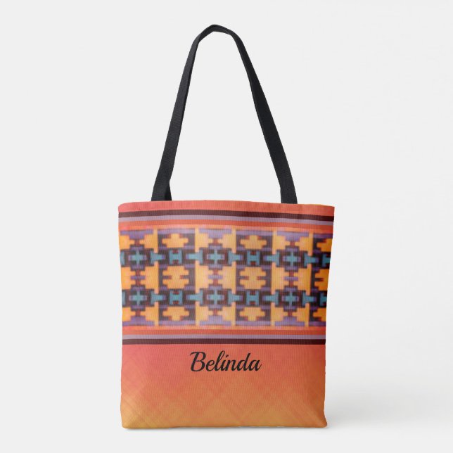 Tote Bag Abstraite Orange, Violet, Jaune & Bleu Tribal Four (Dos)