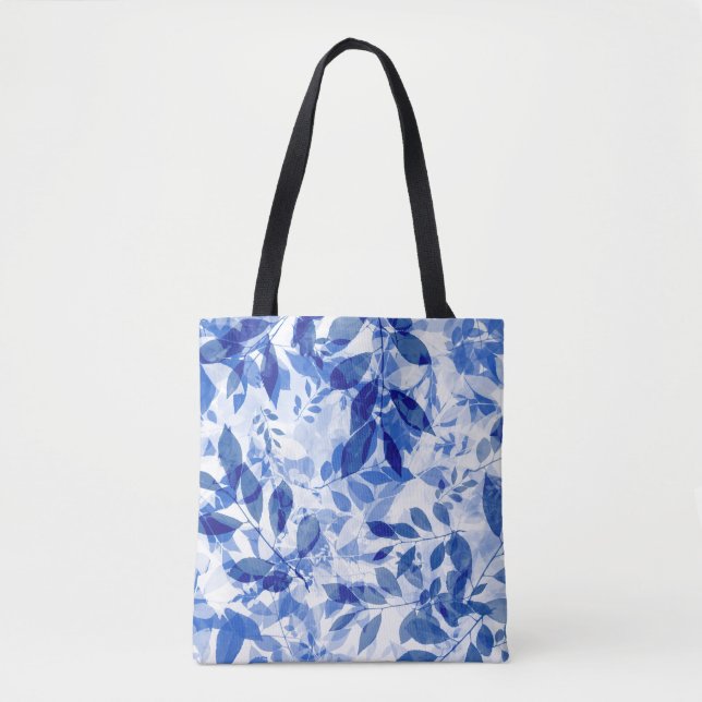 Tote Bag Abstraits Feuilles bleu et blanc (Devant)