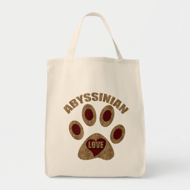 Tote Bag Abyssinian Cat Lover Red with Cheetah Print (Devant)