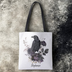 Tote Bag Academia Fleurie Corbeau Gothique