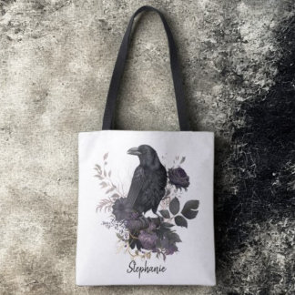 Tote Bag Academia Fleurie Corbeau Gothique