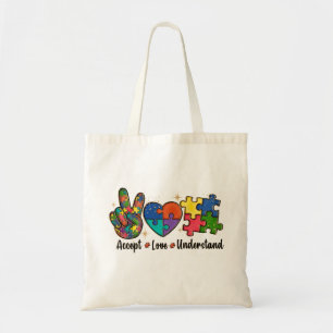 Tote Bag Accept, Love, Understand Autism Awareness