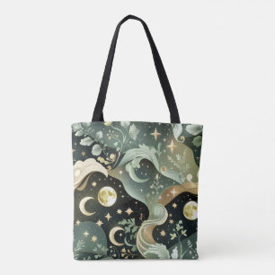 Tote Bag Accessoire de Lune Céleste Vert Sauge Brillante