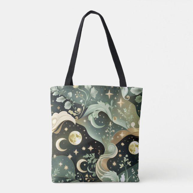 Tote Bag Accessoire de Lune Céleste Vert Sauge Brillante (Dos)