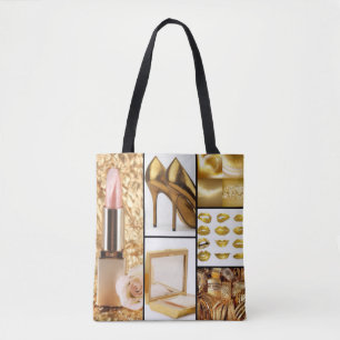 Tote Bag Accessoires d'or Collage de mode glamour