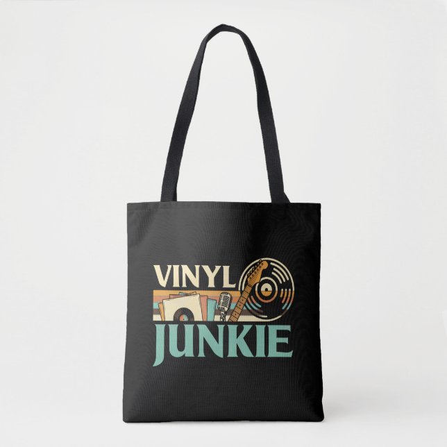 Tote Bag Accro au vinyle LP Disques Platine de DJ Musique à (Devant)
