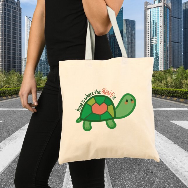 Tote Bag Accueil C'est là que le coeur est une citation de  (Home sweet home turtle)
