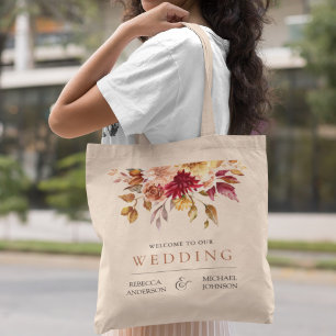 Tote Bag Accueil de mariage floral en terracotta de Bourgog