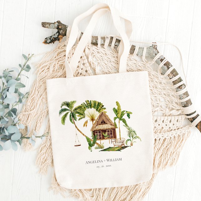 Tote Bag Accueil Mariage de palmiers tropicaux (Créateur téléchargé)
