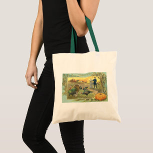 Tote Bag Action de grâce vintage avec dindes et pèlerins