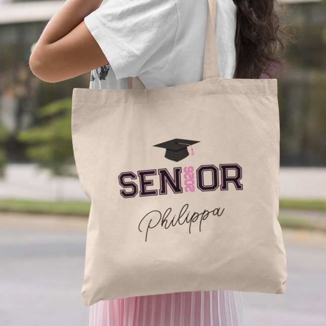 Tote Bag Add Your Name Pink Year Senior Graduate (Créateur téléchargé)