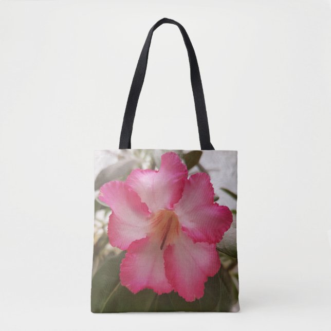 Tote Bag Adenium rose fleurs blanches fleurs florales natur (Devant)