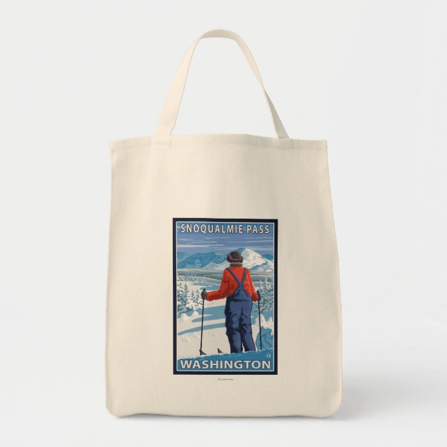 Tote Bag Admirant Skier - Snoqualmie Pass, Washington (Devant)