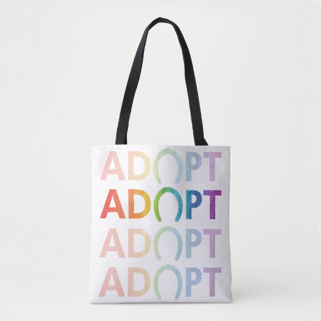 Tote Bag Adopter le texte empilé de Hoof Arc-en-ciel (Devant)