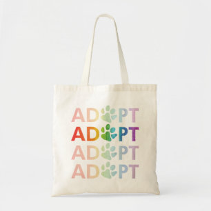 Tote Bag Adopter le texte empilé Paw Arc-en-ciel