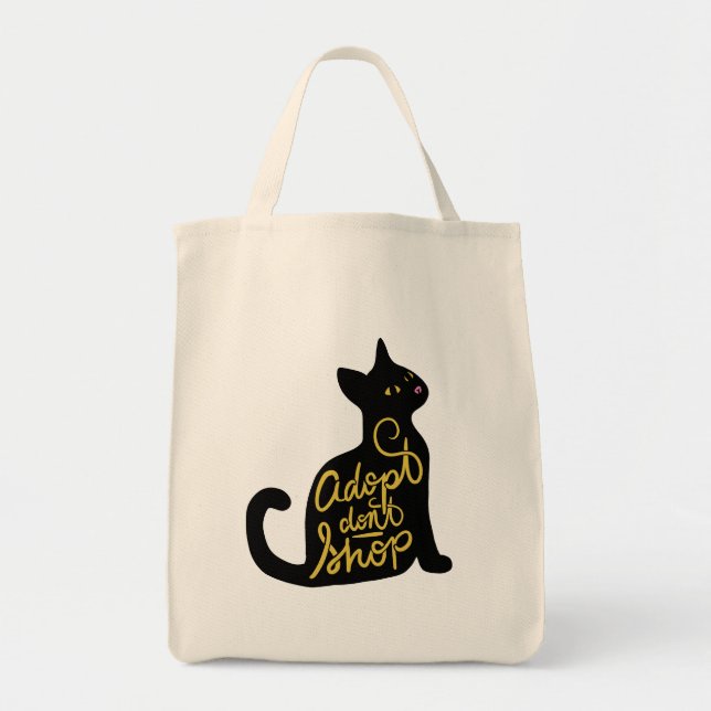 Tote Bag Adopter Ne pas Acheter Noir Chat Adoption (Devant)