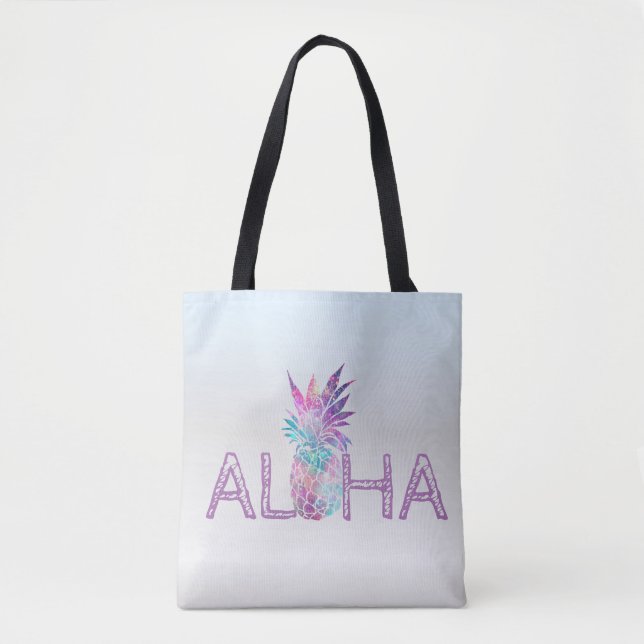 Tote Bag Adorable Aloha Hawaïen Pineapple, Argent (Devant)