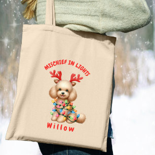 Tote Bag Adorable Aquarelle Poodé Feux de Noël Chien