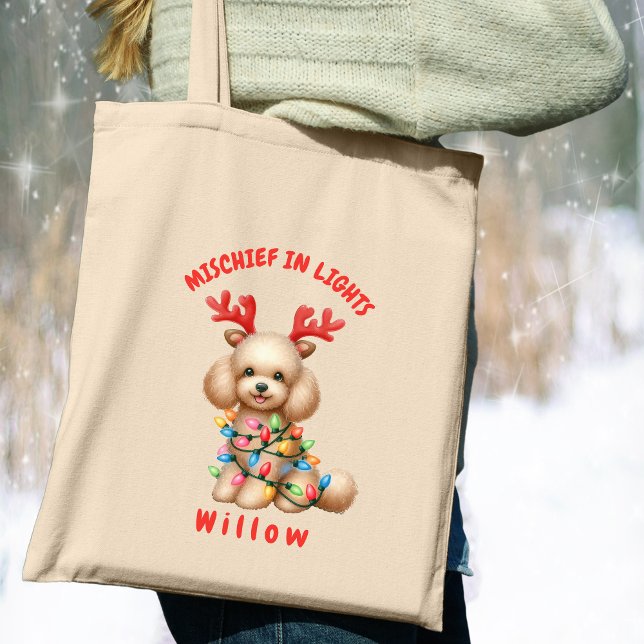 Tote Bag Adorable Aquarelle Poodé Feux de Noël Chien (Carry festive cheer with this custom fun Poodle dog tote bag. A perfect gift for dog lovers.)