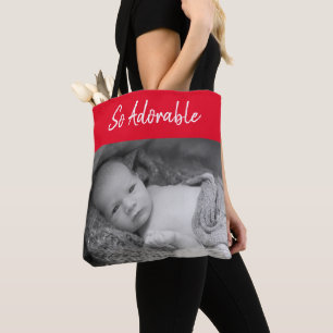 Tote Bag Adorable bébé précieux photos rouge et blanc