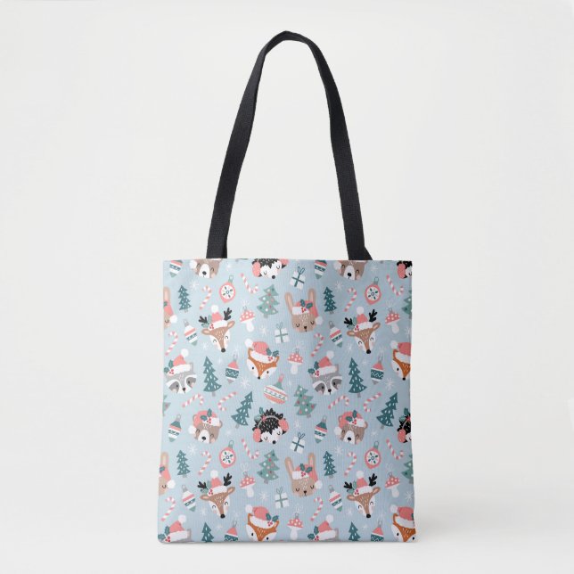 Tote Bag Adorable Bois Noël Animal Visages Motif (Devant)
