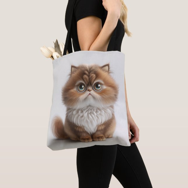 TOTE BAG ADORABLE BROWN CARTOON IMAGINAIRE CAT (De près)