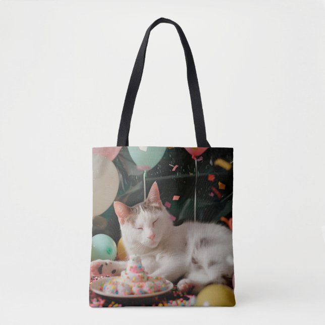 Tote Bag Adorable Chat Anniversaire Design de fête (Devant)