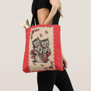 Tote Bag adorable chatons dans un panier de fleurs