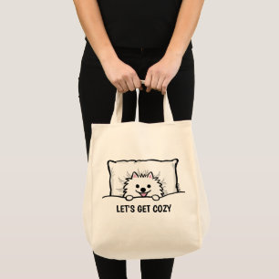 Tote Bag Adorable Chien Poméranien Blanc Soyons Confortable