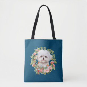 Tote Bag adorable chiot maltais en fleur, Amoureux des chie