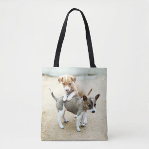 Tote Bag Adorable Chiots jouant sur la plage
