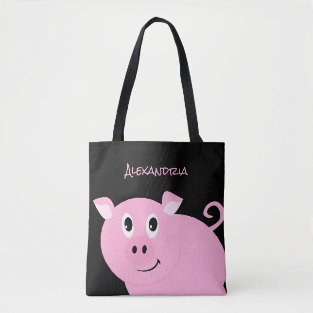Tote Bag Adorable Cochon rose Personnalisé Doux Petit Cocho (Devant)