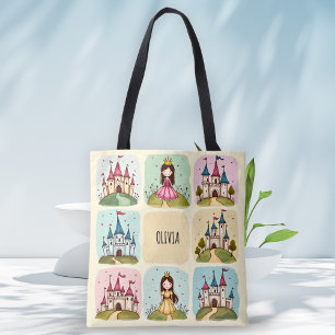 Tote Bag Adorable Fairy Tale Castle & Princess Doodles