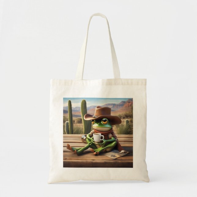Tote Bag Adorable grenouille Cowboy avec café (Devant)