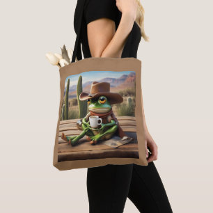 Tote Bag Adorable Grenouille Cowboy Profitant Du Café Fourr