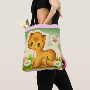 Tote Bag adorable imprimé de chaton aux yeux verts