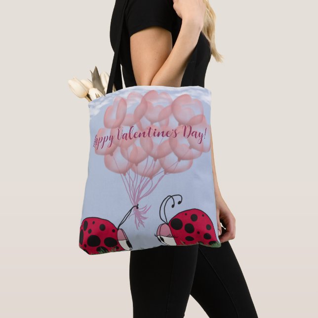 Tote Bag Adorable Ladybug Avec Joli Bouquet De Balloon Rose (De près)