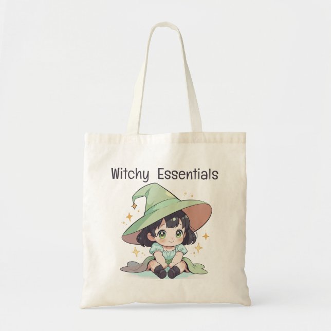 Tote Bag Adorable Menthe Green Kawaii Baby Witch Girl (Devant)