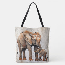 Adorable mère et bébé Eléphant Art numérique Impri