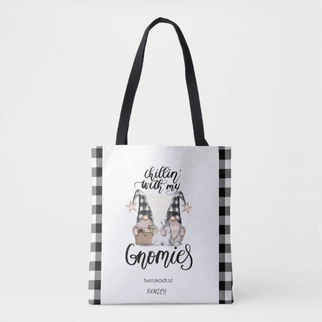 Tote Bag Adorable mignonne Gnomes Black Buffalo Plaid (Devant)