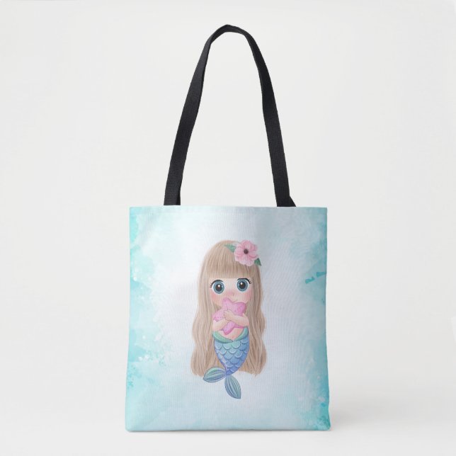 Tote Bag Adorable Mignonne Sirène Bébé, Mer (Devant)